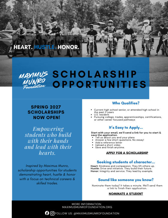 Scholarship Opportunities flyer with eligibility and how to apply